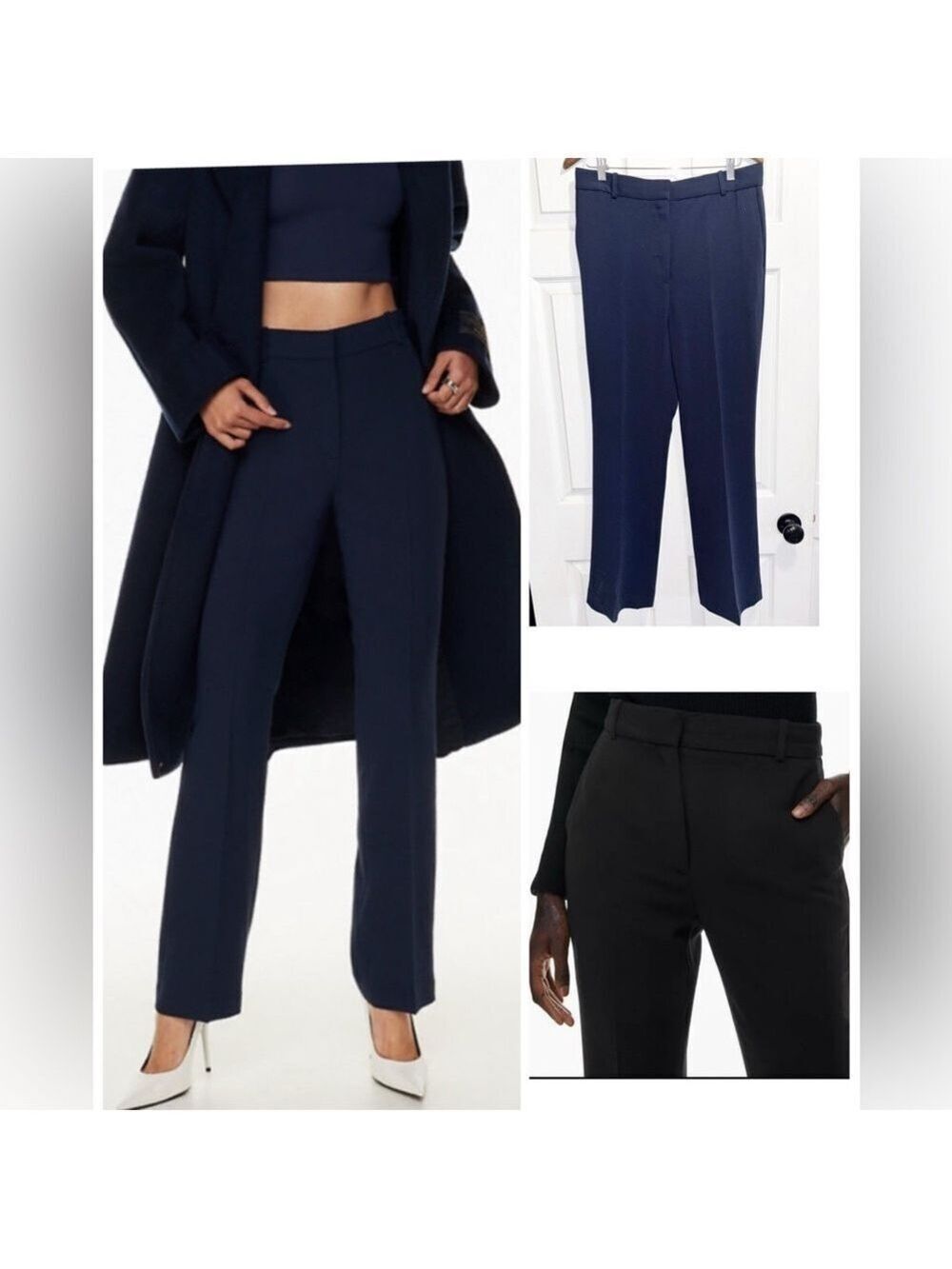 Aritzia Aritzia Babaton Publish Pants Navy Blue High-rise Bootcut Trousers Sz 12